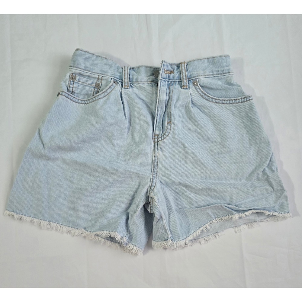 Levis Skirty Short Girls 10 Light Wash Denim Frayed Hem High Waist Shorts - Picture 2 of 14